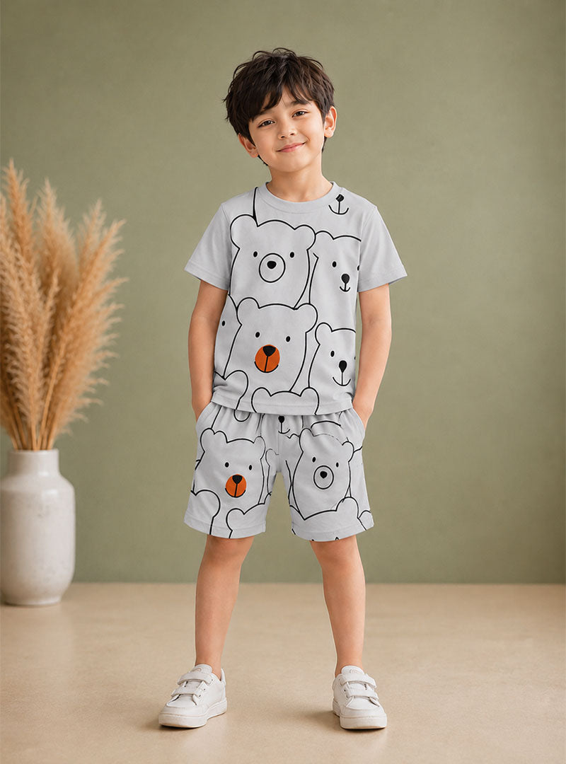 Cute Bear Print Kids Summer Set