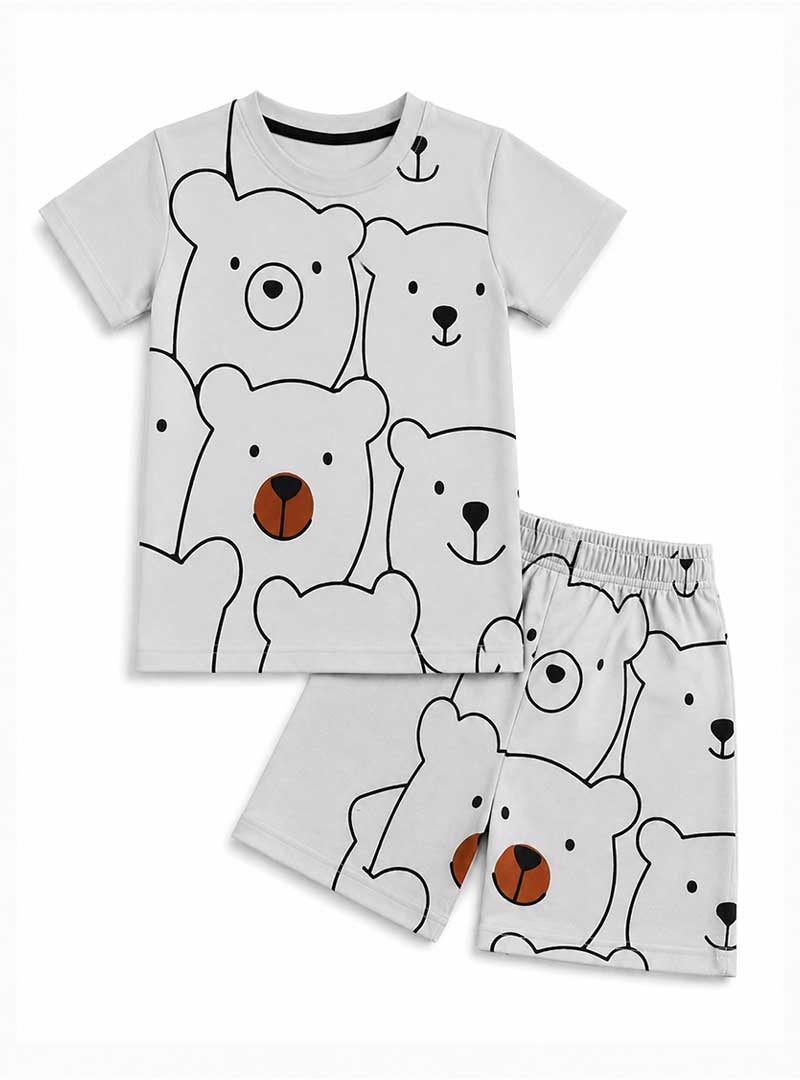 Cute Bear Print Kids Summer Set
