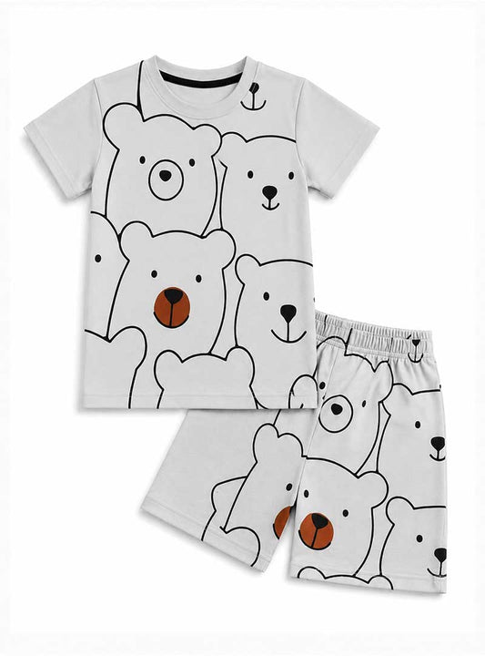 Cute Bear Print Kids Summer Set