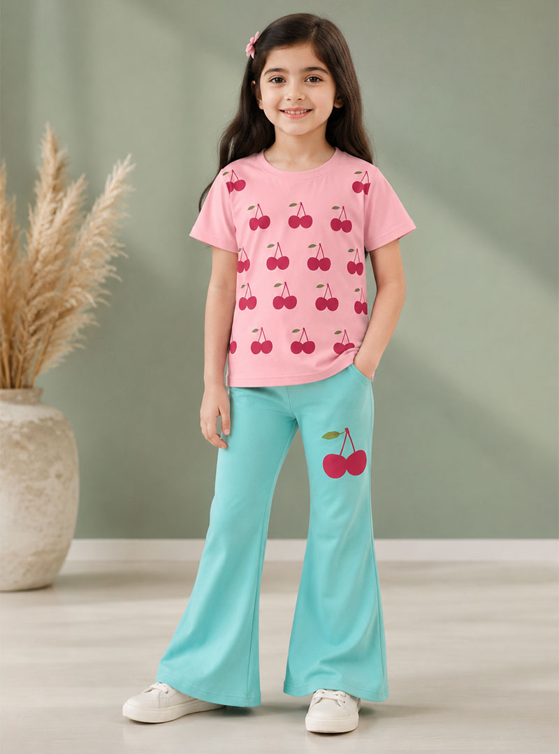 Cherry Pop Girls Flared Trouser Set