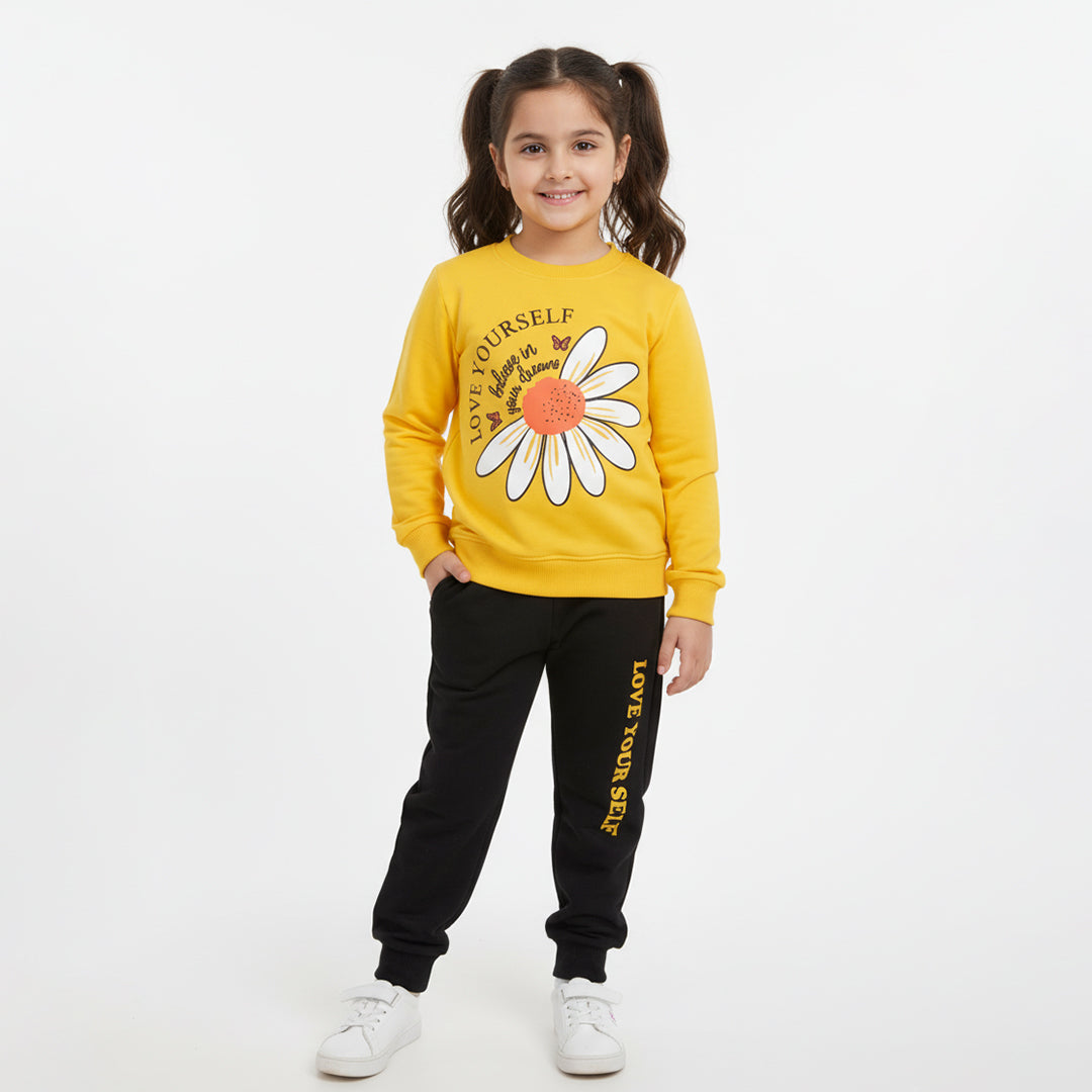 Love Yourself Daisy Printed Sweatshirt & Jogger Set – Kids Winter Wear
