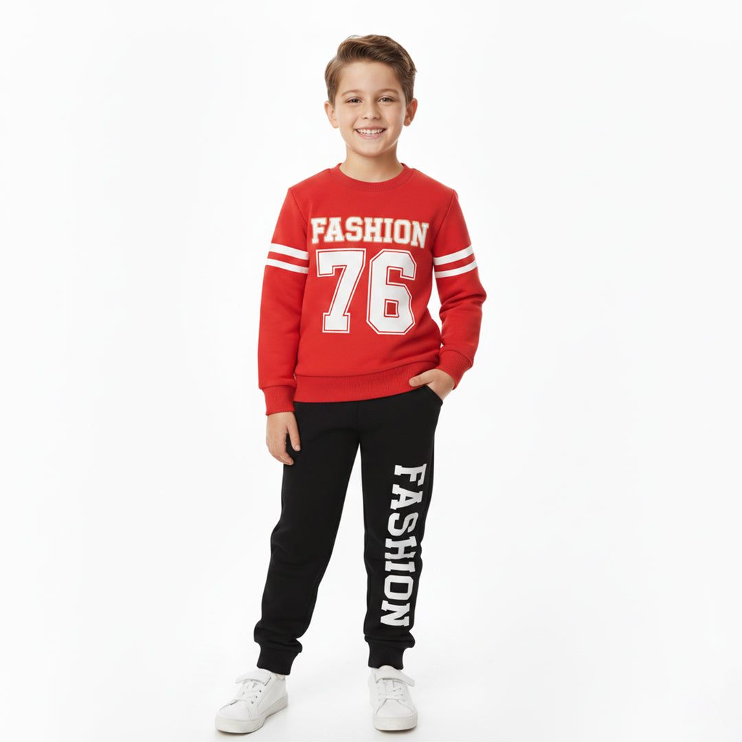 Fashion 76 Kids Winter Tracksuit – Red & Black