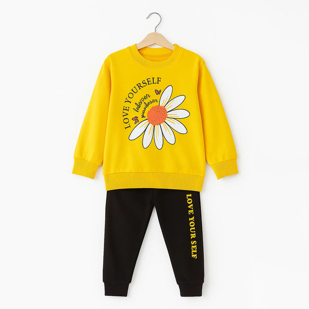 Love Yourself Daisy Printed Sweatshirt & Jogger Set – Kids Winter Wear