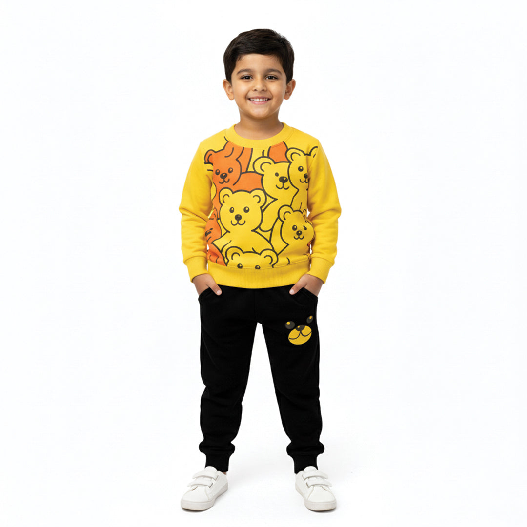 Cute Teddy Bear Kids Tracksuit – Yellow & Black
