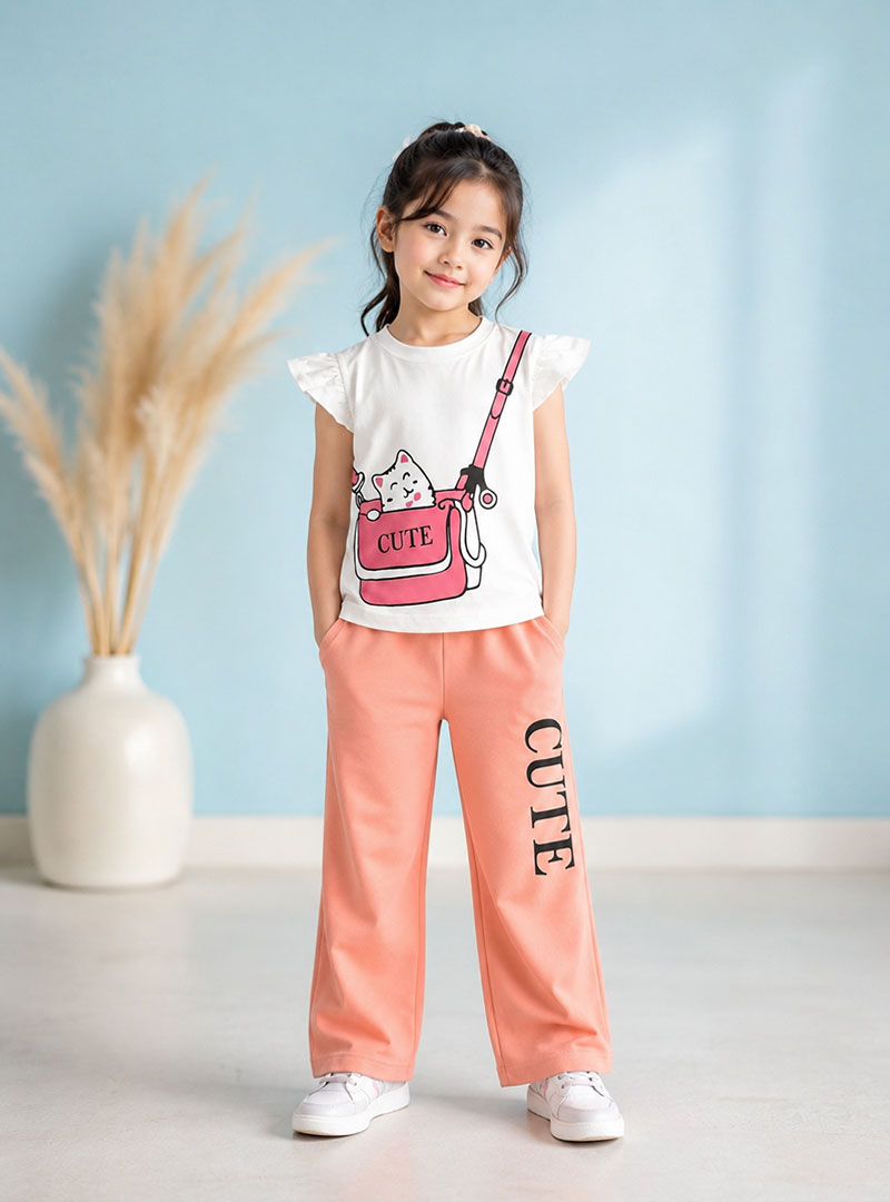 Girls Cute Kitty Co Ord Set