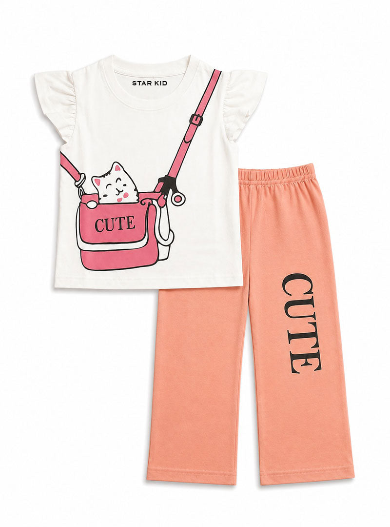 Girls Cute Kitty Co Ord Set